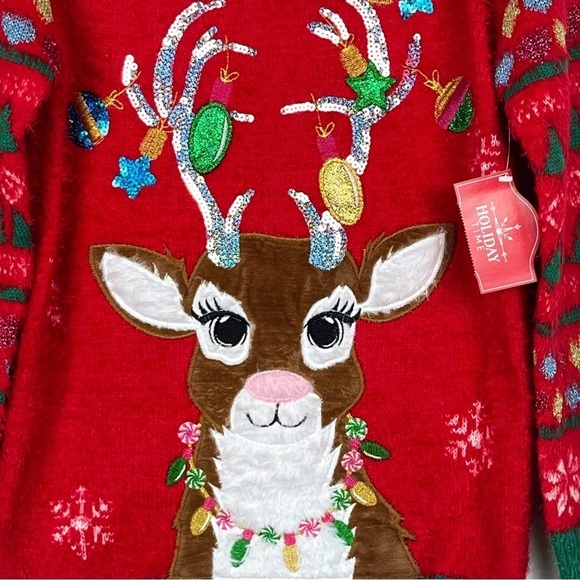 Christmas Reindeer Girls Holiday Time Sweater Size Large (10-12) - Picture 3 of 8